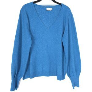 ICHI Women's Knit Sweater MEDIUM Blue‎ V-Neck Lightweight IHALPA LS5 20110979
